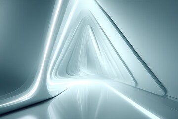 Abstract futuristic interior with glowing lines and triangular shapes
