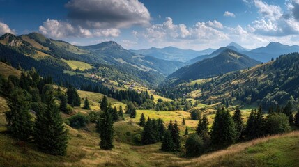 Fototapeta premium Panoramic mountain valley scene