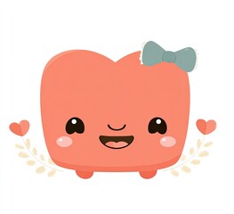 Cute cartoon tooth with a bow