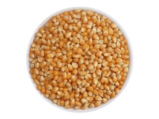 corn seeds in a bowl, selective image of corn grain in bowl isolate on white background, selective focus