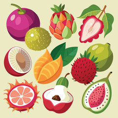 Vibrant tropical fruit assortment with exotic varieties dragon lychee