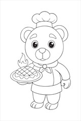 Mama Bear Carrying Freshly Baked Pie Outline Vector