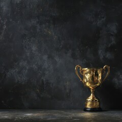 Gold trophy on dark textured backdrop