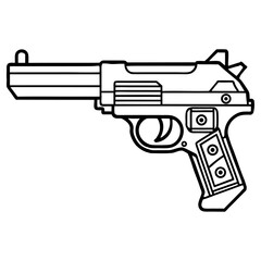 Outline drawing of a pistol isolated on white background
