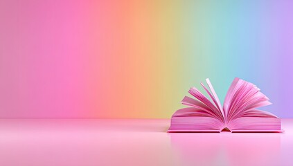 Open pink book on pastel background