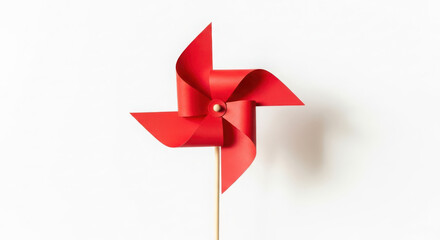 Ai generated image of a single red pinwheel toy spinning against a white background