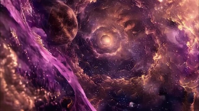 Planets gather in the solar system amidst glowing stars in a vibrant cosmic atmosphere