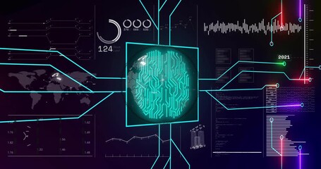 On startup neon cube framing South America rotating into 3D globe visualizing shifting data - Powered by Adobe