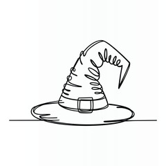 Simple hand drawn sketch of a classic pointed witch hat with a belt