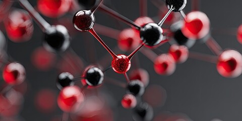 Abstract molecular structure with red and black spheres
