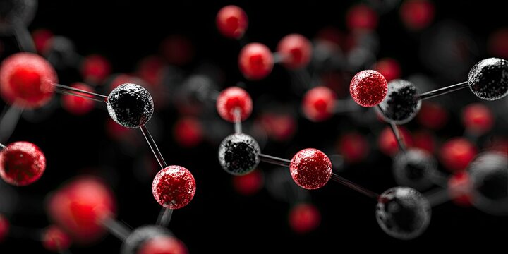 Abstract illustration of molecular structure.  3D rendered spheres and rods