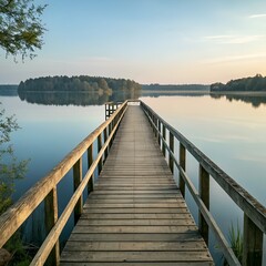 Naklejka premium wooden bridge over lake