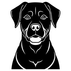 Black silhouette of a rottweiler dogs head, isolated on white background