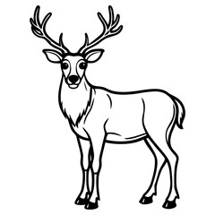 Majestic deer with antlers standing, isolated on white background