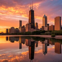 new york city skyline at sunset