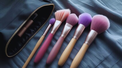 Stylish Makeup Tools on Black Glitter Texture