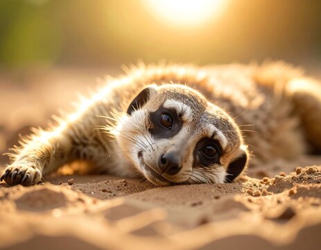 Relaxed meerkat in golden light