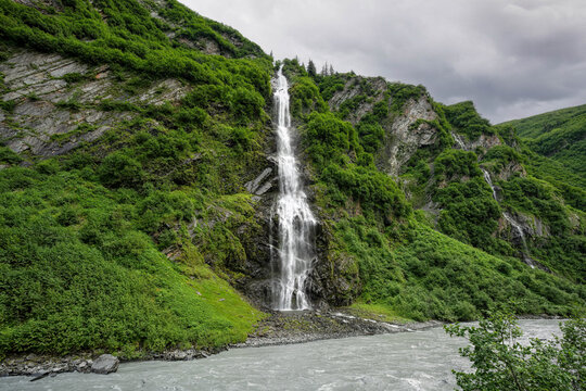 Bridal Veil Falls on the road to Valdez, Alaska