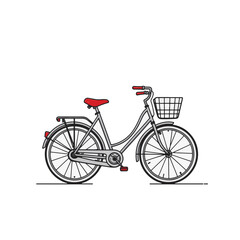 Vintage bicycle with red accents on white background, minimalist style