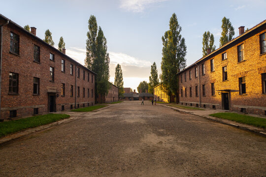 Oswiecim, Poland - August 3, 2024: Auschwitz-Birkenau nazi concentration camp museum in Poland. Auschwitz Oswiecim jewish prison in occupied Poland during World War II and Holocaust