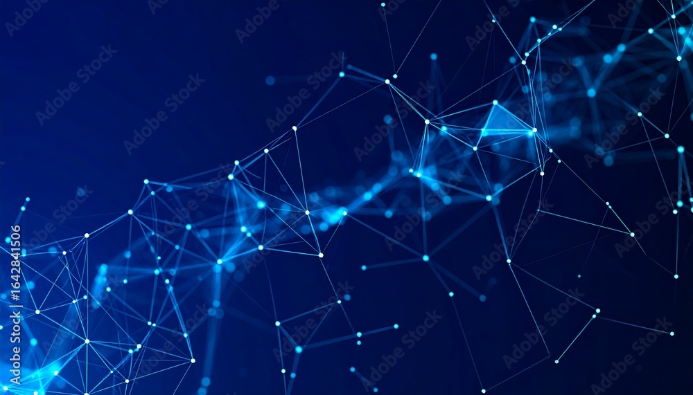 Wall mural abstract plexus of glowing lines and nodes on a dark blue background