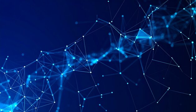 Abstract plexus of glowing lines and nodes on a dark blue background