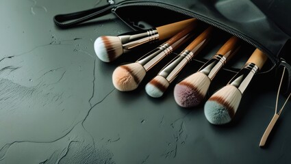 Elegant Makeup Brushes in Black Pouch