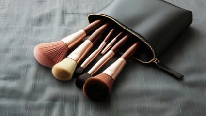Wooden and Black Makeup Brush Collection