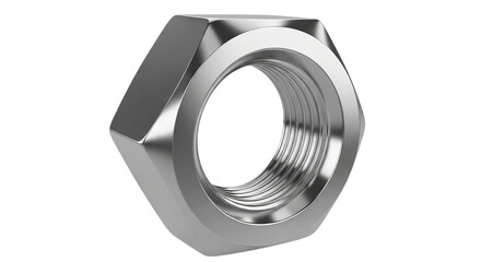 metal hex nut, silver steel hexagonal nut industrial hardware fastener equipment design isolated
