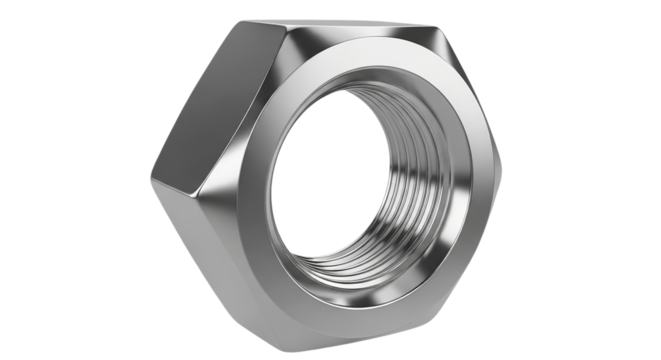 metal hex nut, silver steel hexagonal nut industrial hardware fastener equipment design isolated
