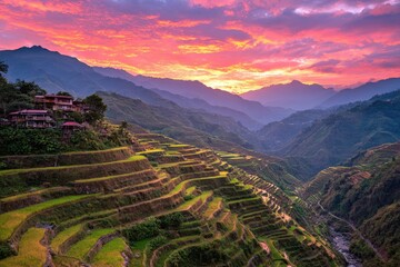 Stunning sunset over Philippine rice terraces
