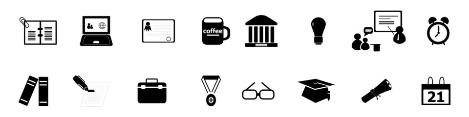 Education vector icons set. education, learning, reading, research, leisure concepts. vector illustration.