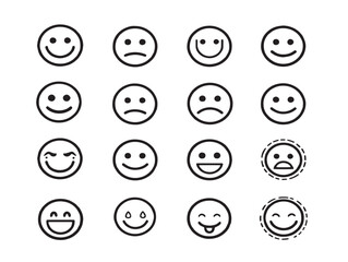 Playful Smiley Emoji Icons Set in Minimalist Monochrome Vector Design