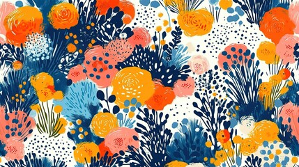 Vibrant Floral Pattern with Bold Colors and Textured Brush Strokes for Textiles and Decor 