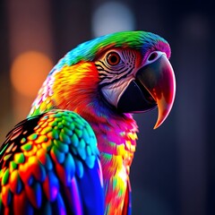 Obraz premium Chrome-Plated Macaw: Ultra-Realistic 8K Close-Up of Metallic Feathers with Reflective Cobalt Blues & Fiery Reds - Cinematic Studio Shot with Liquid Metal Texture