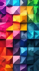 Fototapeta premium Abstract geometric pattern of vibrant, colorful squares and triangles