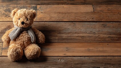 Obraz premium Teddy bear on a wooden floor