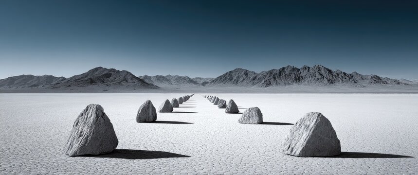 Monolithic pathway across a vast, white desert - Powered by Adobe