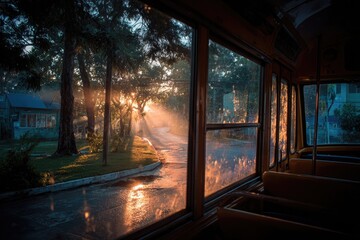 Golden hour through bus windows