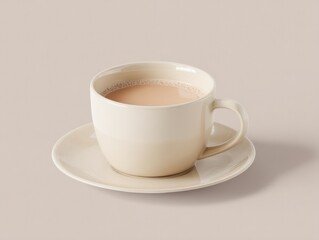 Creamy tea served in a stylish mug on a saucer for a relaxing moment