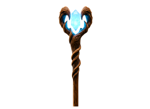 Fantasy magic staff with glowing blue energy isolated on transparent background