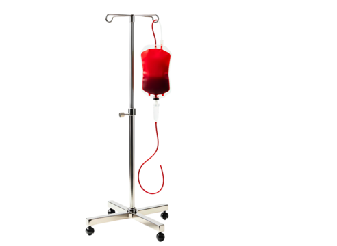 Medical iv stand with blood bag isolated on transparent background