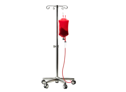 Medical iv stand with blood bag isolated on transparent background