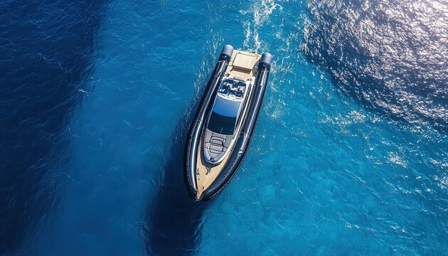 A boat is sailing in the ocean with the water in the background