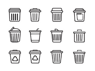 Trash delete icon set in a clean outlined vector format