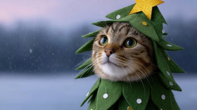 Festive Nativity ginger white cat holiday whimsical christmas tree wearing radiating Winter seasonal warmth cheerful and costume, spirit