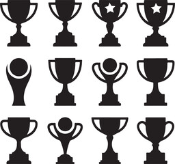 Obraz premium Set of black silhouette vector icons trophies cups champions winning themes proportions collection