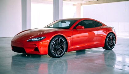 Red sports car in a modern garage