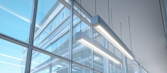 Obraz premium Modern office space with sleek linear lighting