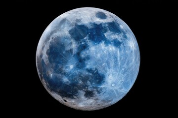 Full moon, cool blue hues, detailed craters